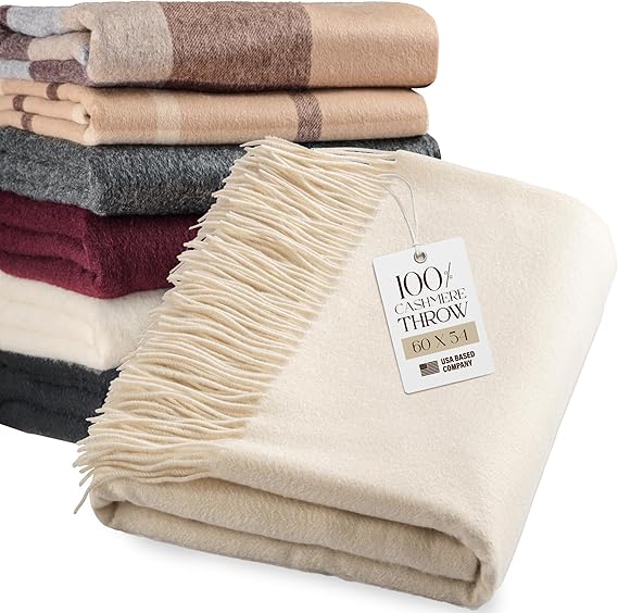 Cashmere Throw Blanket with Fringe – 60 x 54 Inch