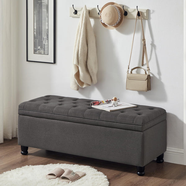 45-Inch Tufted Storage Ottoman with Wooden Legs