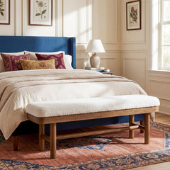 55" Upholstered Bedroom Bench with Faux Shearling Cushion