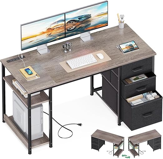 51-Inch Computer Desk with Drawers & Power Outlets