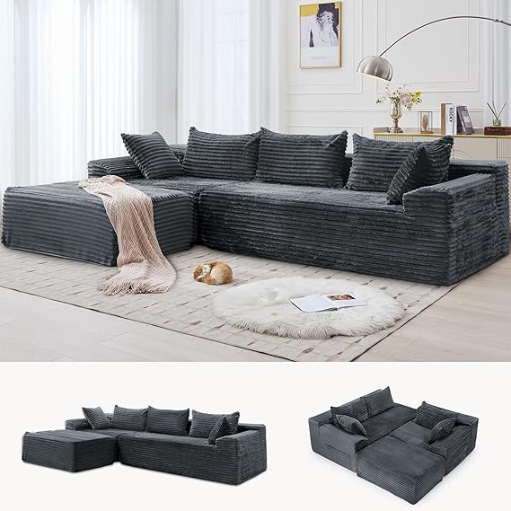 L-Shaped Modular Sectional Sofa with Chaise – Deep Seat, Corduroy, No Assembly