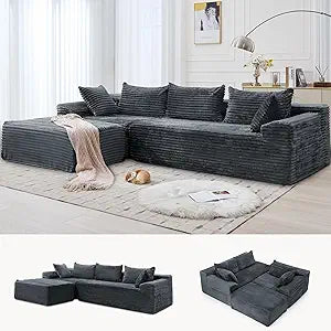L-Shaped Modular Sectional Sofa with Chaise – Corduroy, Deep Seat, No Assembly