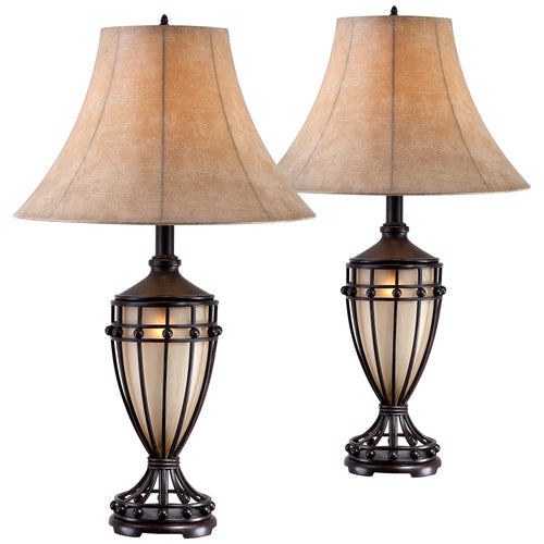 Rustic Urn Table Lamps Set of 2 with Nightlight