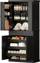 Kitchen Pantry Cabinet 72" Freestanding with Drawer & Sliding Racks