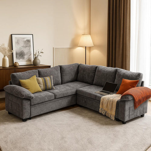 L-Shaped Sectional Sofa Bed with Storage – 5-Seat Convertible Sleeper Sofa