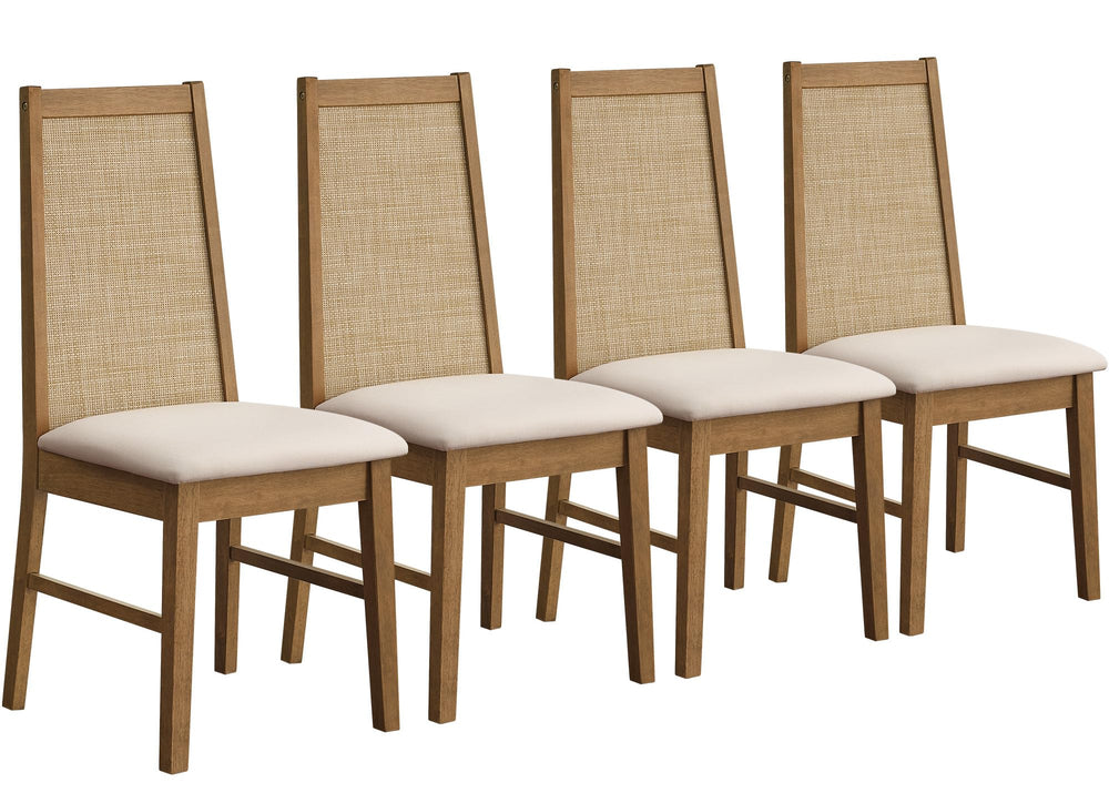 Rattan High Back Dining Chairs with Solid Wood Legs