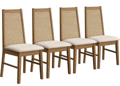 Rattan High Back Dining Chairs with Solid Wood Legs