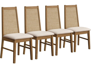 Rattan High Back Dining Chairs with Solid Wood Legs