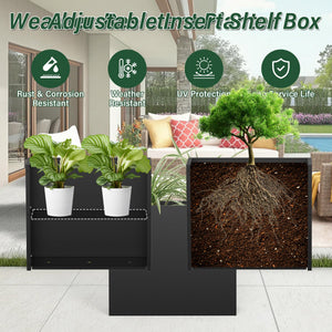 Tall Metal Rectangular Planter Box with Drainage Holes & Removable Shelf