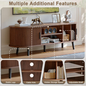 Mid-Century Modern TV Stand with Fluted Sliding Doors