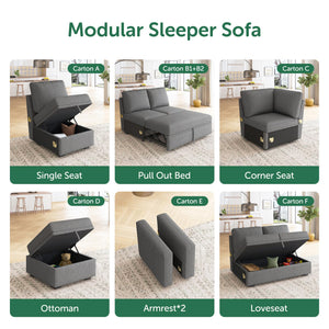 Modular Sectional Sleeper Sofa with Pull-Out Bed