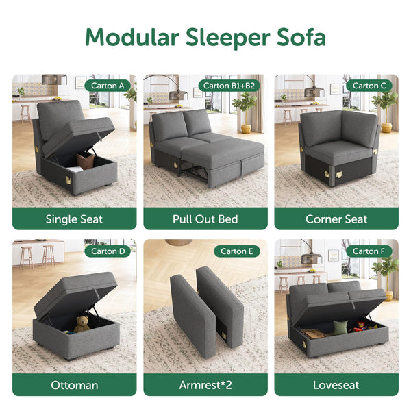 Modular Sectional Sleeper Sofa with Pull-Out Bed