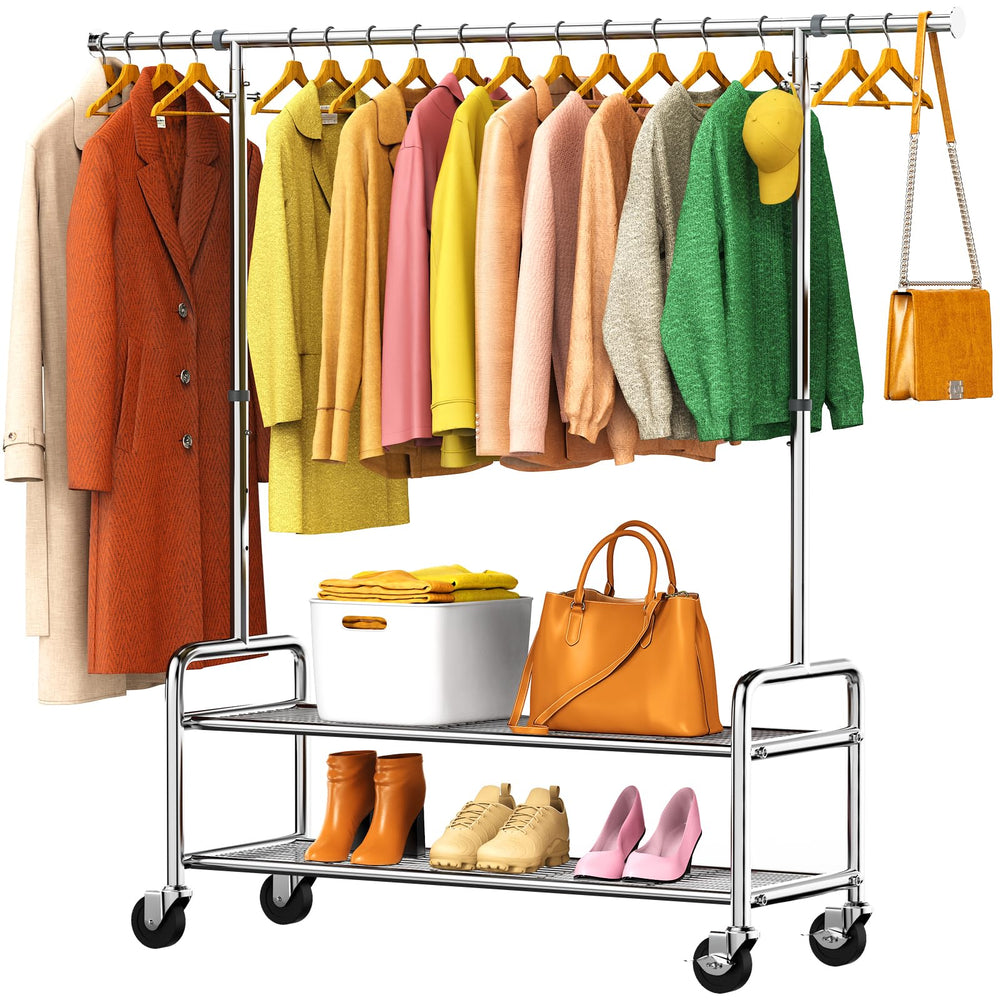 Heavy Duty Rolling Clothes Rack with Shelves