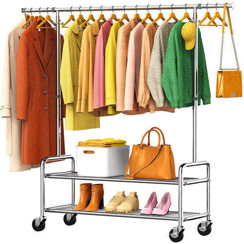 Heavy Duty Rolling Clothes Rack with Shelves