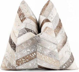 Cowhide Leather Patchwork Throw Pillow