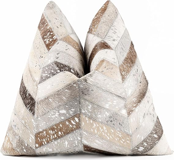 Cowhide Leather Patchwork Throw Pillow