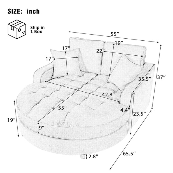 Chenille Chaise Lounge Sofa Bed with Tufted Seat & Removable Pillows