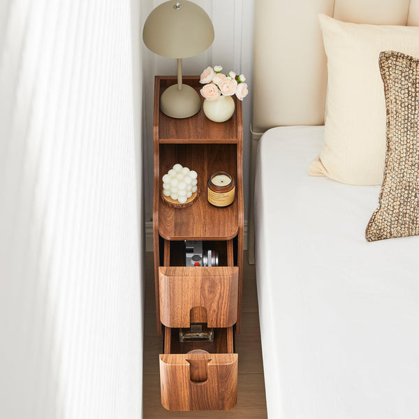 Mid-Century Modern Narrow Nightstand with 2 Drawers