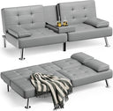 Convertible Futon Sofa Bed with Adjustable Backrest & Cup Holders