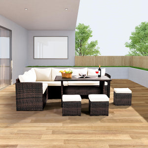 7-Piece Outdoor Wicker Patio Dining Set with Ottoman