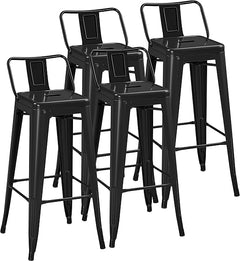 Metal Counter Height Bar Stools Set of 4 with Backrest and Footrest