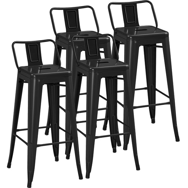Metal Counter Height Bar Stools Set of 4 with Backrest and Footrest