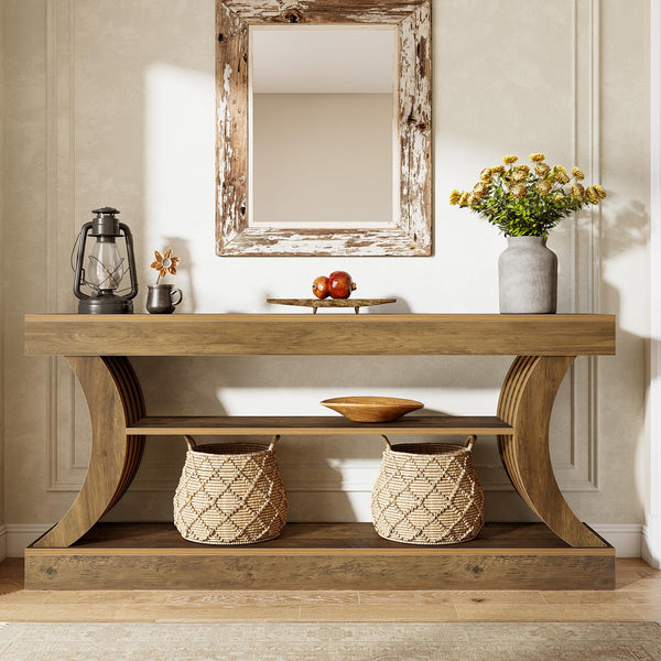 70.9" Farmhouse Console Table with 3-Tier Storage