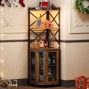 5-Tier Corner Bar Cabinet with LED Lights