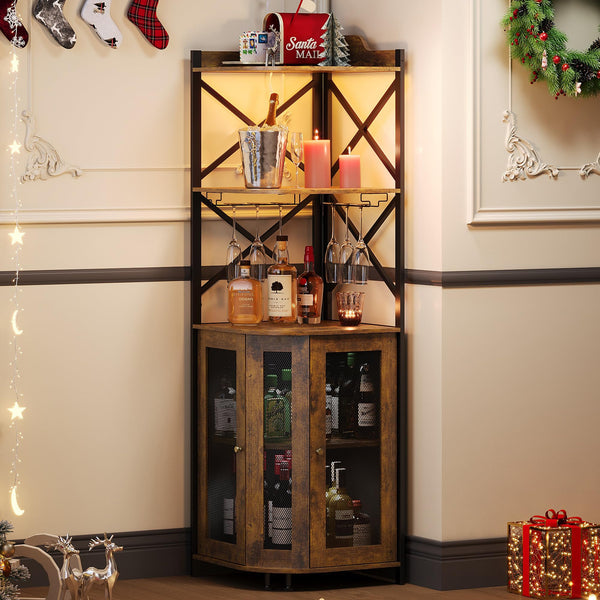 5-Tier Corner Bar Cabinet with LED Lights