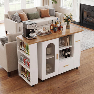 Rolling Kitchen Island with Extendable Table & Storage