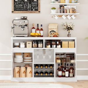 Coffee Bar Cabinet with LED Lights & Glass Doors