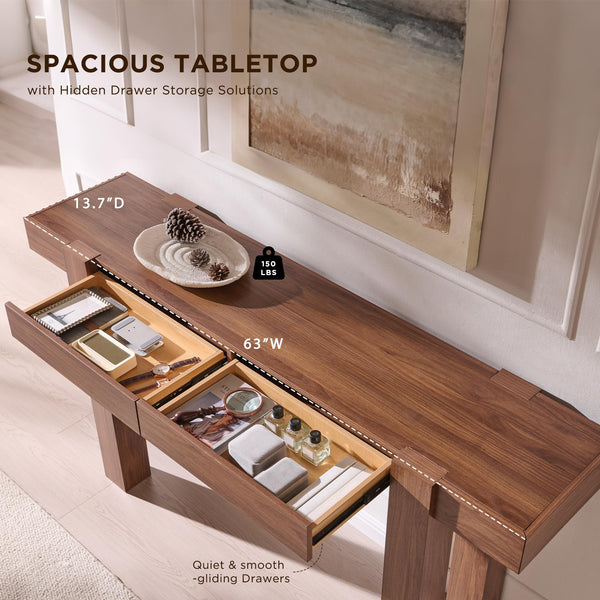 63-Inch Wooden Console Table with 2 Drawers