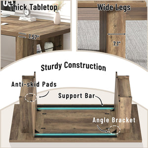 70" Large Executive Desk with Storage Shelves, Industrial Wood