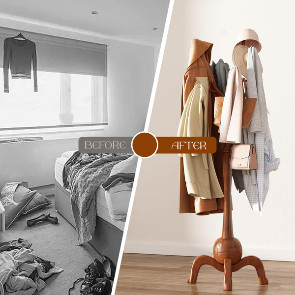 Freestanding Wood Coat Rack with 8 Hooks