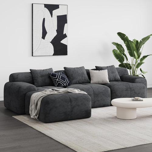 L-Shaped Modular Sectional Sofa with Ottoman
