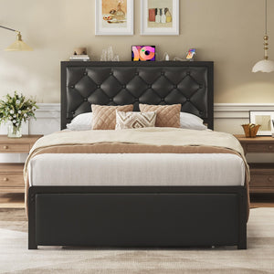 Metal Platform Bed Frame with Storage Drawers & Charging Station