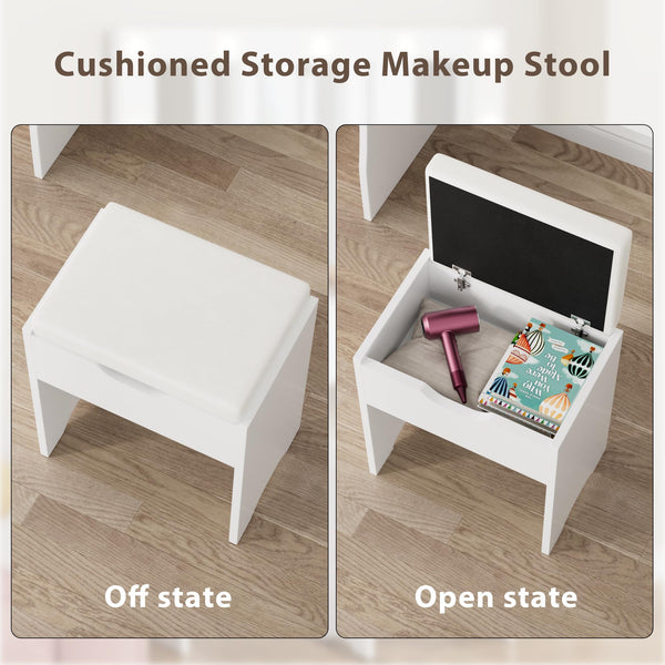 Lighted Makeup Vanity Desk Set with Storage Stool
