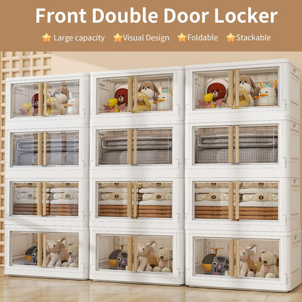Collapsible Storage Bins with Lids & Wheels – 92Qt Foldable Stackable Bins