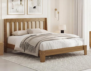 Wood Platform Bed Frame with Fluted Headboard | Queen & King