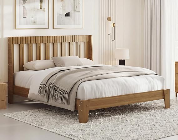 Wood Platform Bed Frame with Fluted Headboard | Queen & King