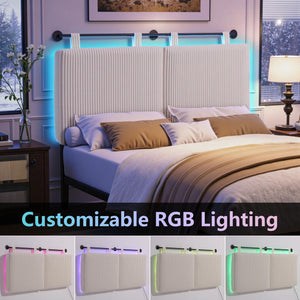 Queen Size Wall-Mounted Upholstered Headboard with RGB LED Lights