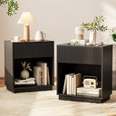 Modern Fluted Nightstand Set of 2 with Drawer and Open Shelf