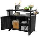 Outdoor Wicker Bar Cart with Cabinet & Tempered Glass Top