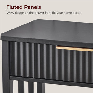 Narrow Fluted Console Table with 2 Drawers & Storage Shelf – Black Entryway Table