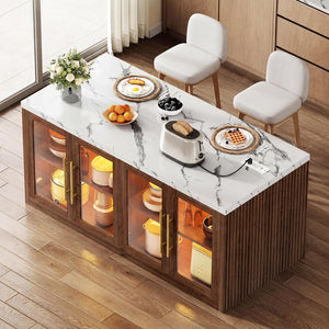 Rolling Kitchen Island with Storage & LED Light