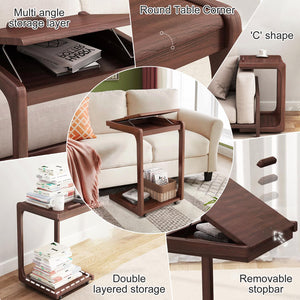 C-Shaped Rolling End Table with Adjustable Desktop
