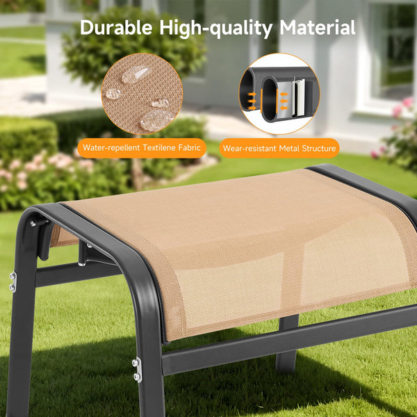 Outdoor Ottoman Set of 2 – Stackable Patio Foot Stool with Textilene & Metal Frame