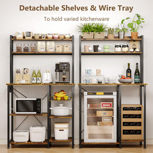Bakers Rack with Power Outlet, Wire Basket & Coffee Bar