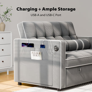 3-in-1 Convertible Sleeper Sofa Bed with USB Ports & Adjustable Backrest