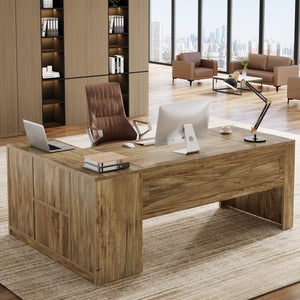 L-Shaped Executive Desk with Storage Cabinet